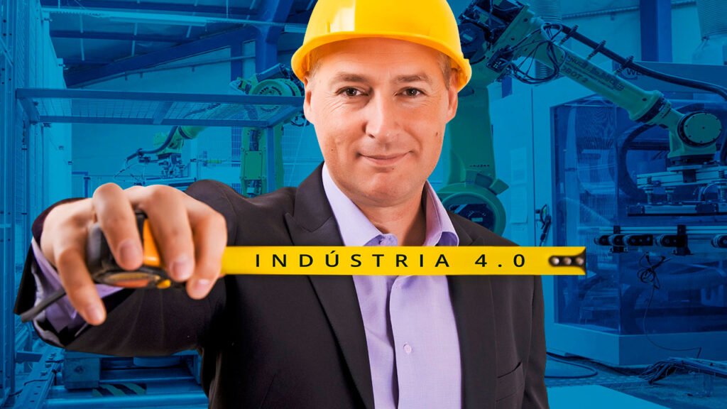Engenheiro segurando uma trena para medir a Indústria 4.0